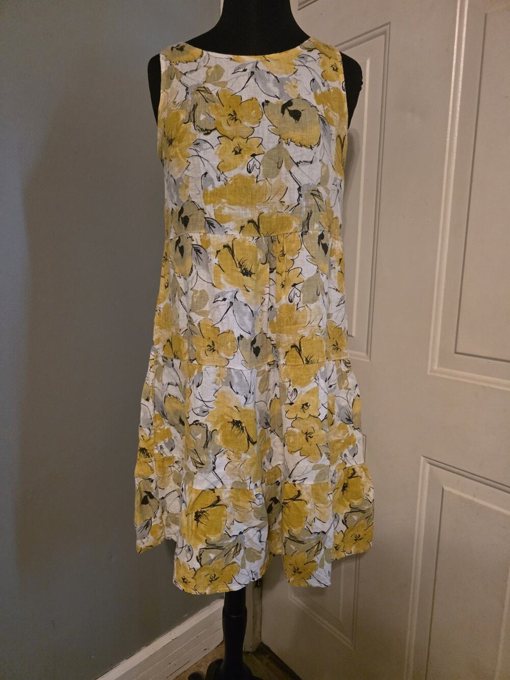 Valentina Naldi Floral Linen Dress Yellow Tiered Boho Cottagecore Beach S France